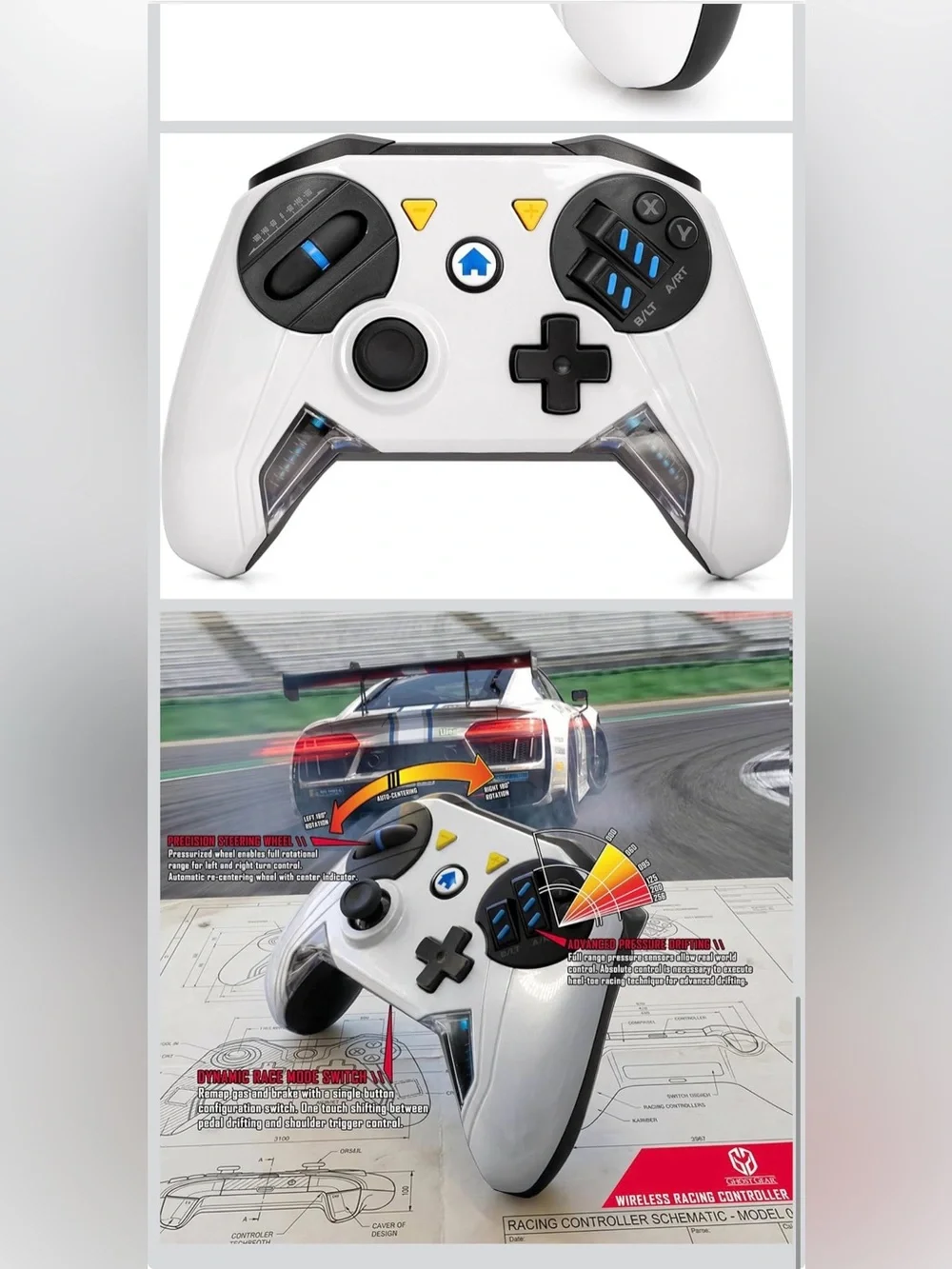 GHOST GEAR Wireless Racing Controller Nintendo Switch 2/Switch/PC Black/White